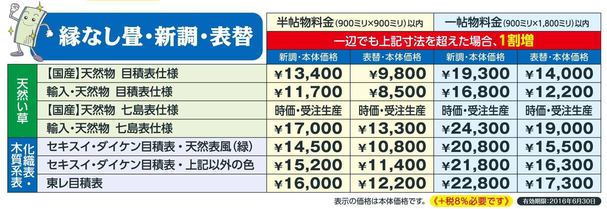 料金表 ちらし 鹿児島市の畳からインテリアまで 有 園田タタミ店