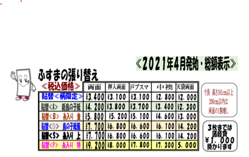 襖 障子 網戸の料金表 鹿児島市の畳からインテリアまで 有 園田タタミ店